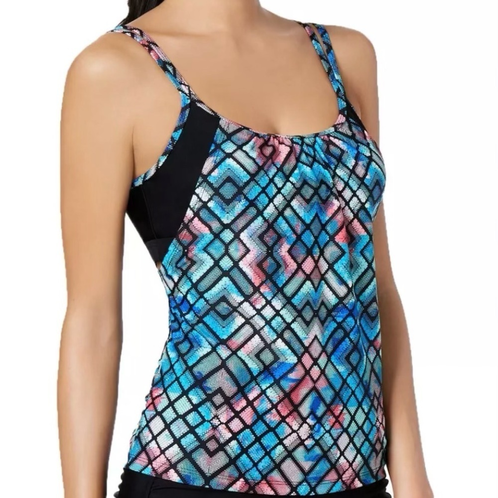 NWT Go by Gossip Multi Light The Way Printed Layered Tankini Top Size Small Bra